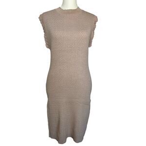 Endless Rose Bodycon Midi Taupe Sweater Dress Lace-up Back Sz Large
